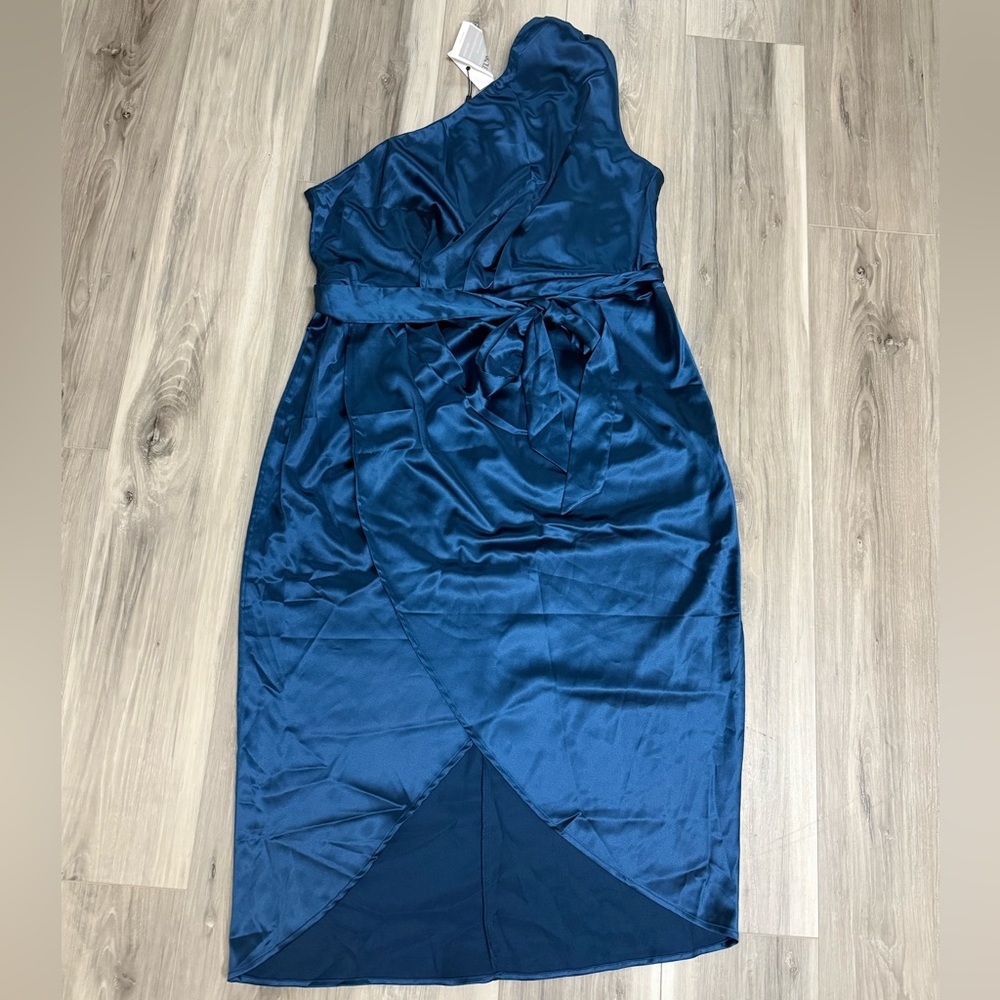 Blue Satin One-Shoulder Dress